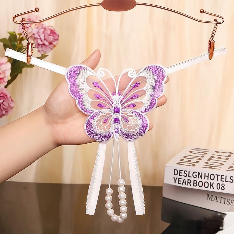 Butterfly Pearl Embroidered Thong — VELLISSE