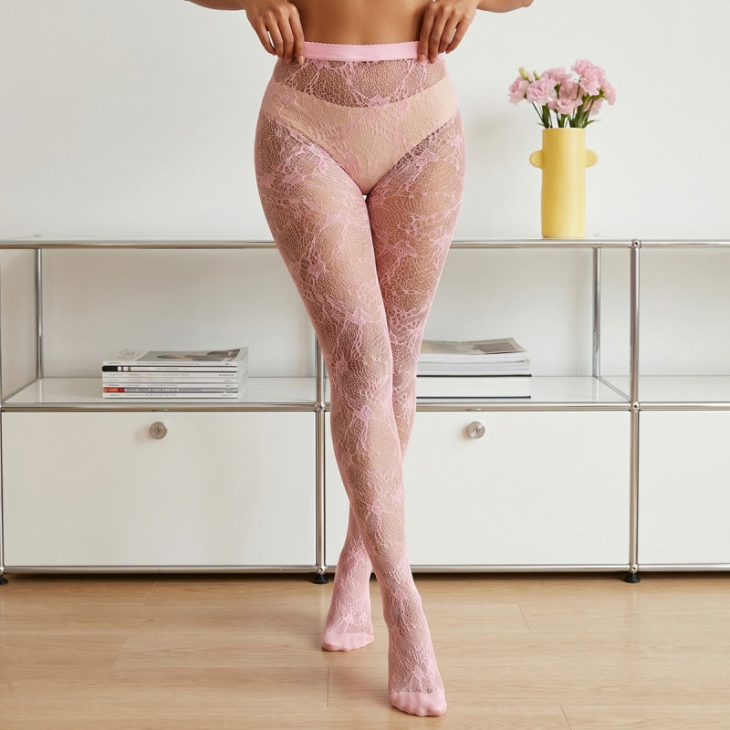 Black Floral Lace Pantyhose — VELLISSE