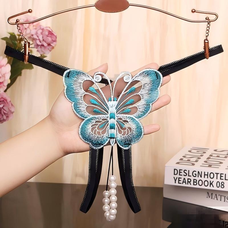 Butterfly Pearl Embroidered Thong — VELLISSE