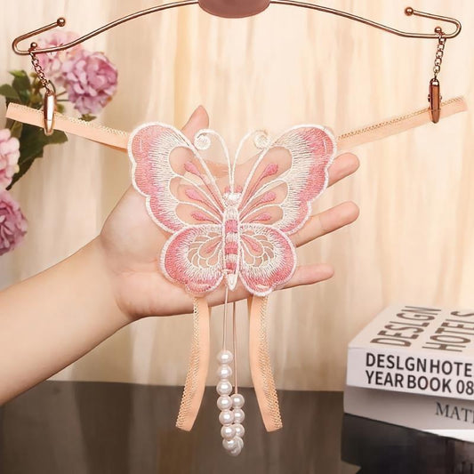 Butterfly Pearl Embroidered Thong — VELLISSE