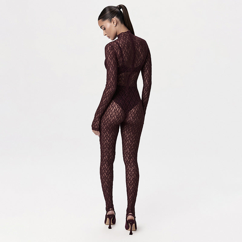 Black Floral Lace Full Body Catsuit — VELLISSE