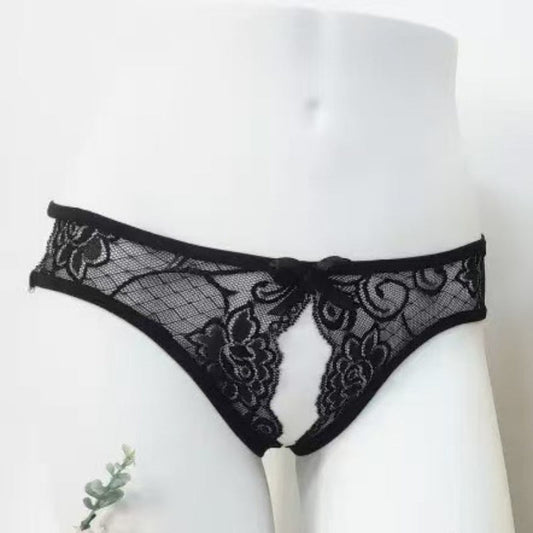 White Lace Open Crotch Thong — VELLISSE