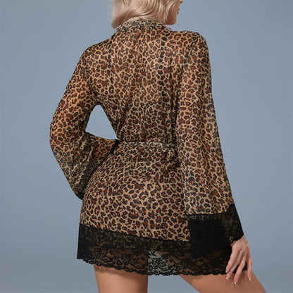 Leopard Lace Cami Sleep Dress Robe Set — VELLISSE