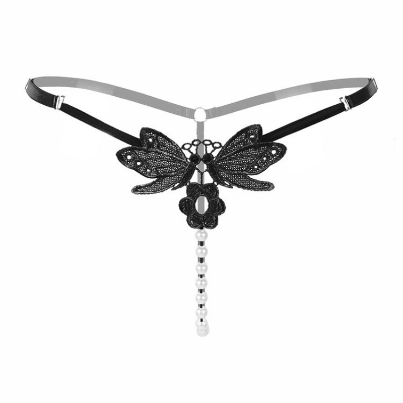 Black Butterfly Pearl Thong — VELLISSE