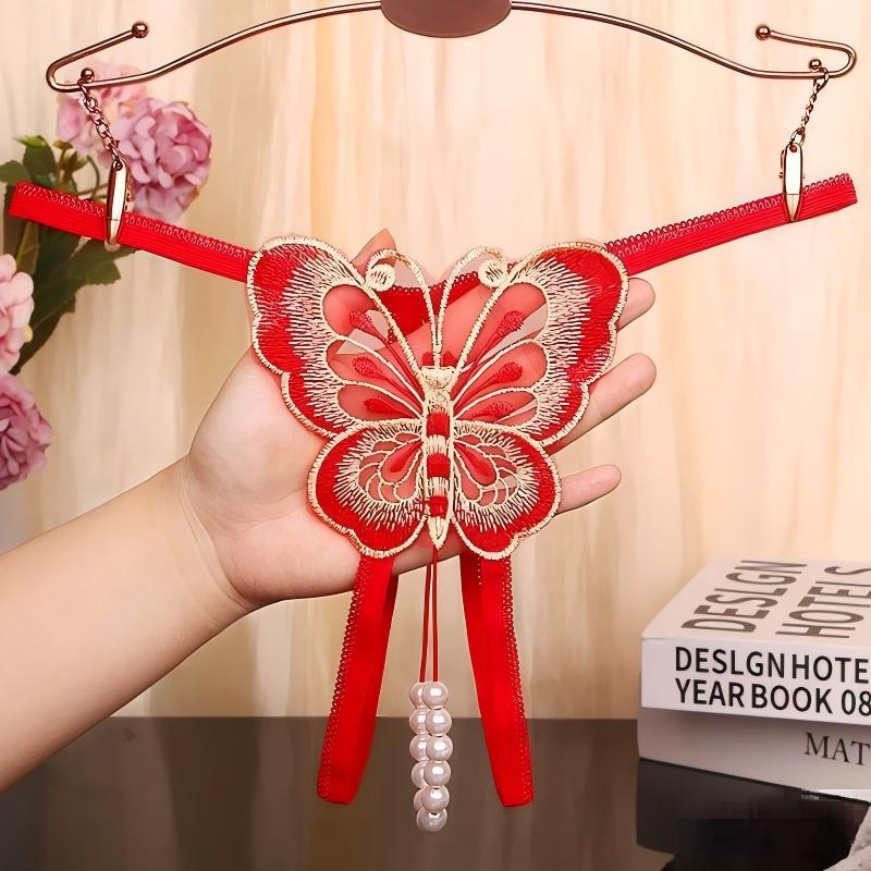 Butterfly Pearl Embroidered Thong — VELLISSE