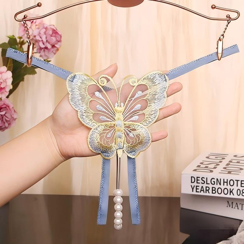 Butterfly Pearl Embroidered Thong — VELLISSE