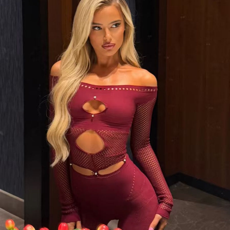 Off-Shoulder Cut-Out Mesh Romper — VELLISSE