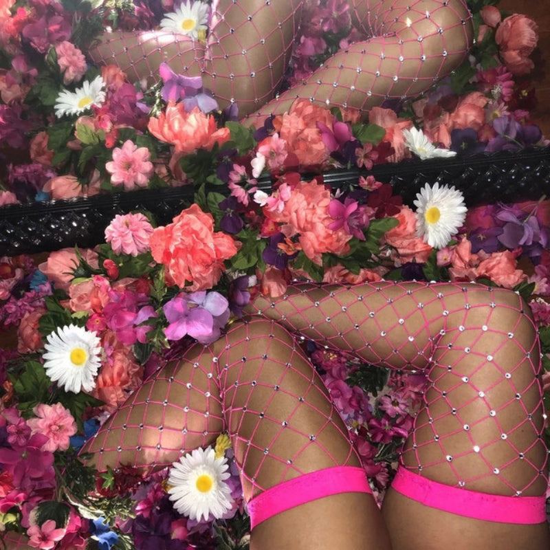 Black Rhinestone Fishnet Stockings — VELLISSE