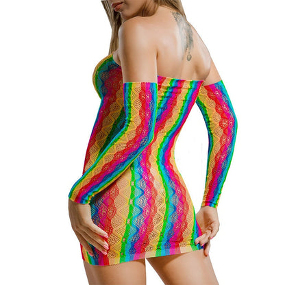 Rainbow Lace Off-Shoulder Mini Dress — VELLISSE