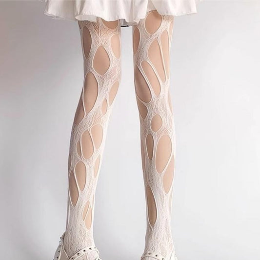 Lace Cut-Out Patterned Tights — VELLISSE