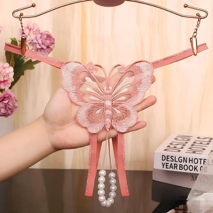 Butterfly Pearl Embroidered Thong — VELLISSE