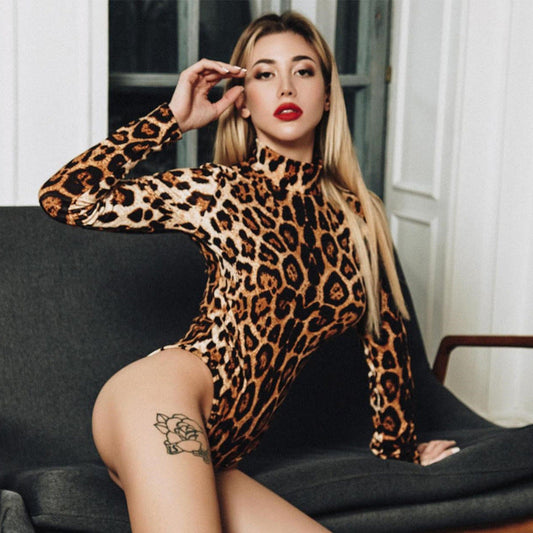 Wild Leopard Print Long Sleeve Bodysuit — VELLISSE