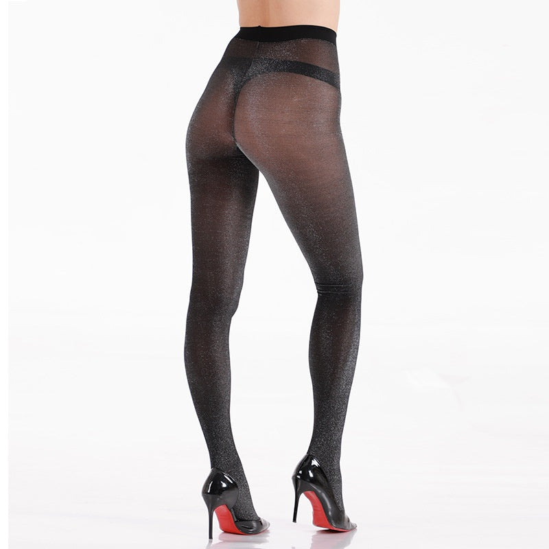 Black Glitter Sparkle Sheer Pantyhose — VELLISSE