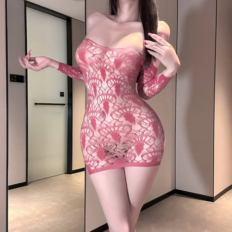 Pink Lace Off-Shoulder Mini Dress — VELLISSE