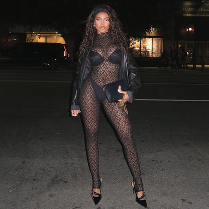Black Floral Lace Full Body Catsuit — VELLISSE