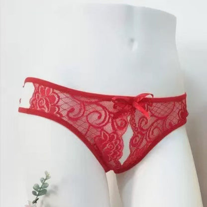 White Lace Open Crotch Thong — VELLISSE
