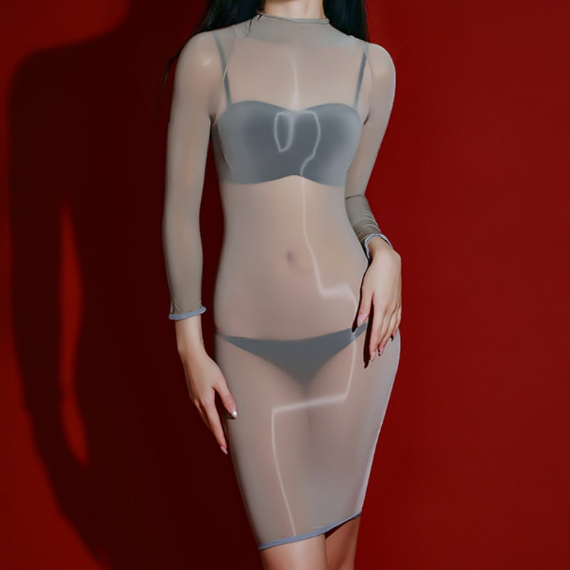 Shiny Long Sleeve Lingerie Mini Dress — VELLISSE