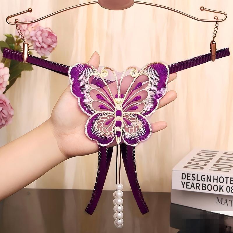 Butterfly Pearl Embroidered Thong — VELLISSE