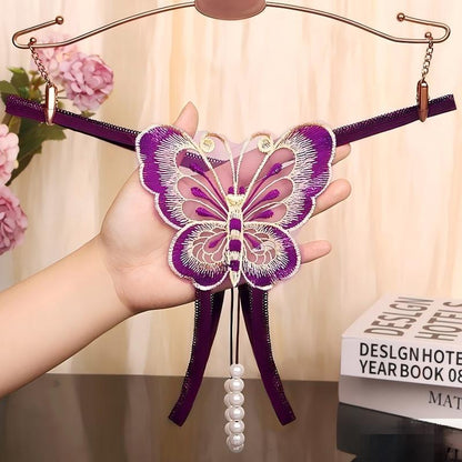 Butterfly Pearl Embroidered Thong — VELLISSE
