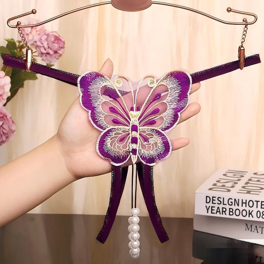 Butterfly Pearl Embroidered Thong — VELLISSE