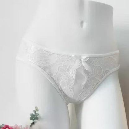 White Lace Open Crotch Thong — VELLISSE