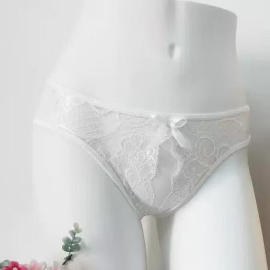 White Lace Open Crotch Thong — VELLISSE