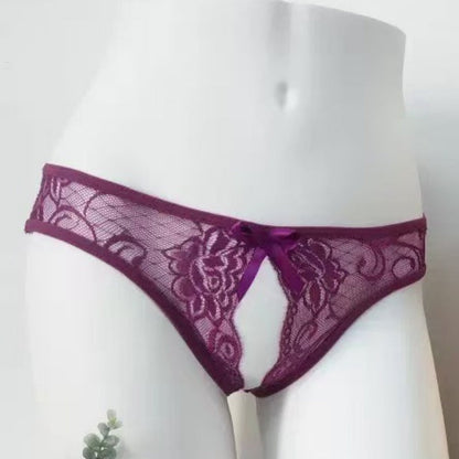White Lace Open Crotch Thong — VELLISSE