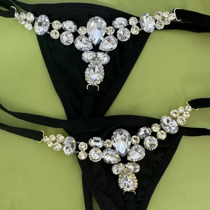 Black Rhinestone-Detail Thong