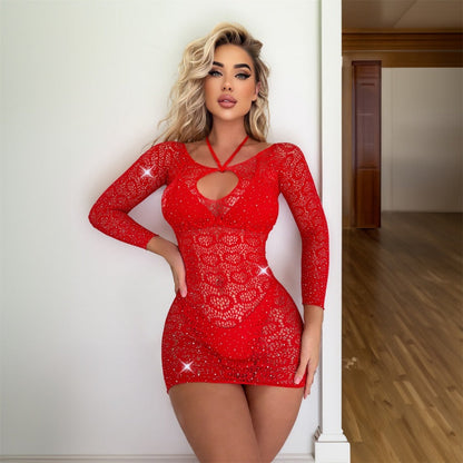 Black Lace Long Sleeve Mini Dress — VELLISSE