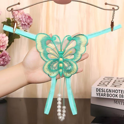 Butterfly Pearl Embroidered Thong — VELLISSE