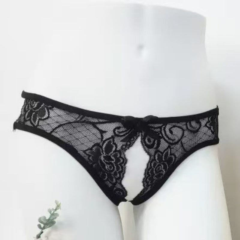 White Lace Open Crotch Thong — VELLISSE