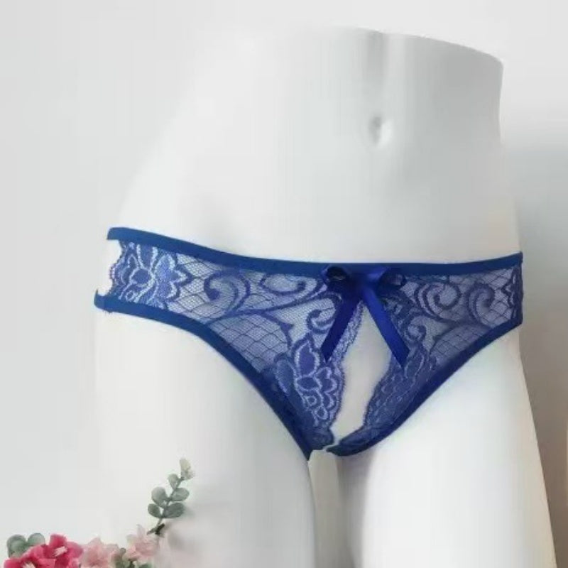 White Lace Open Crotch Thong — VELLISSE