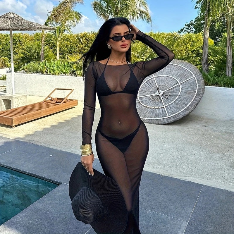 Sheer Mesh Cover-Up Dress — VELLISSE