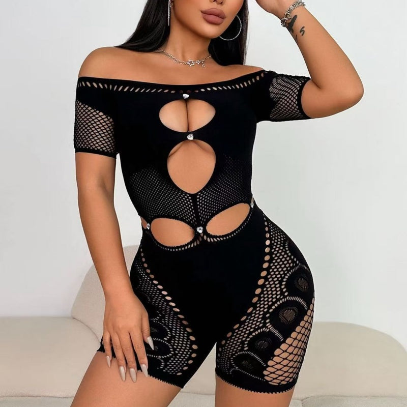 Off-Shoulder Cut-Out Mesh Romper — VELLISSE