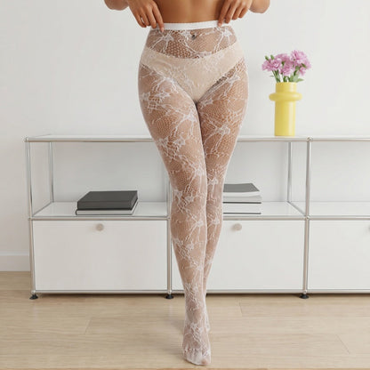 Black Floral Lace Pantyhose — VELLISSE